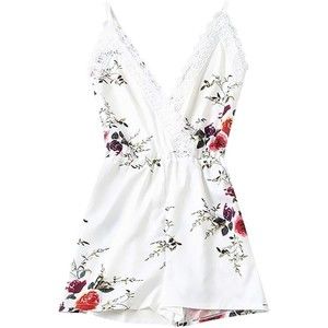 Womens romper white floral neck tie size MED